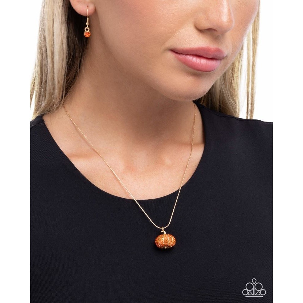 Paparazzi Accessories Pumpkin Panache Orange Necklace Rhinestone Halloween
